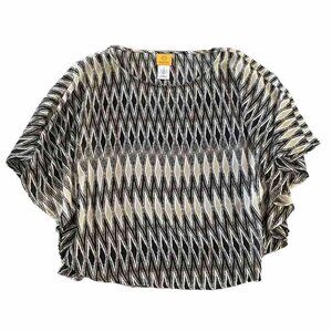 Ruby Rd. Blouse Womens Size Small Sheer Lined Flared Sleeves Tan Black Geometric
